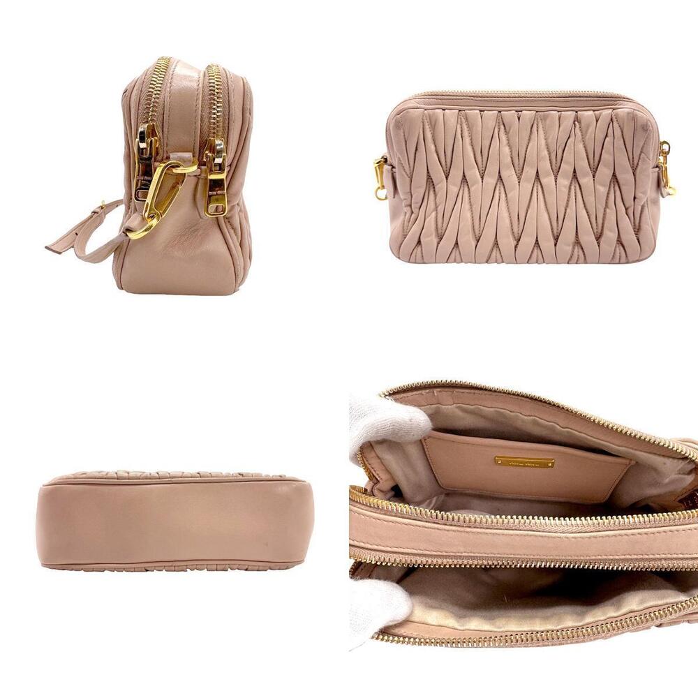 Miu Miu Matelass Crossbody Bag Leather Shoulder Gold Beige Tan Pink